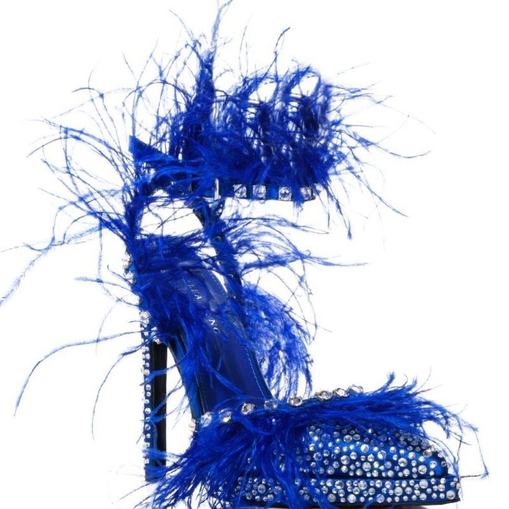 AZALEA WANG " SEEN ON SCENE " BLUE FEATHER AND DIAMOND EMBELLISHED (BRAND NEW !! - Picture 4 of 7